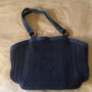 Talbots Navy Crochet Bag with Double Straps